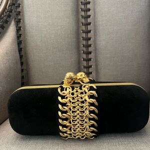 Alexander McQueen Black and Gold Clutch with Chain Detail